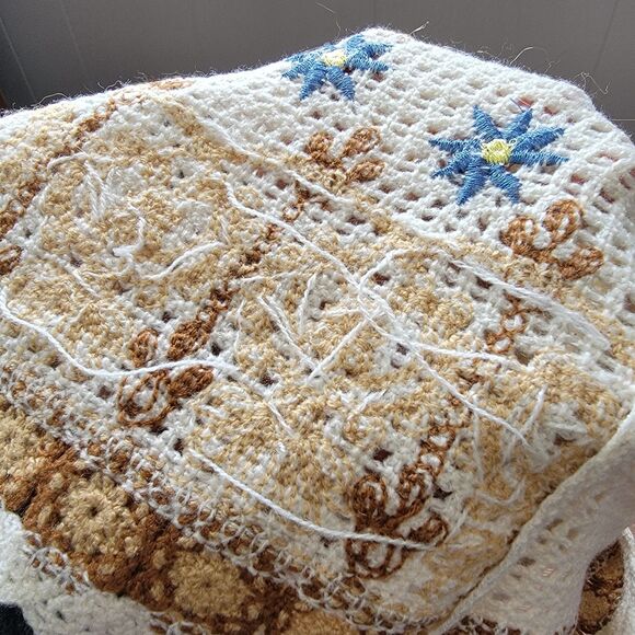 Le Lis Crochet Knit Top Button Cropped Womens Size M/L Short Sleeve Boho Beige - Picture 10 of 11